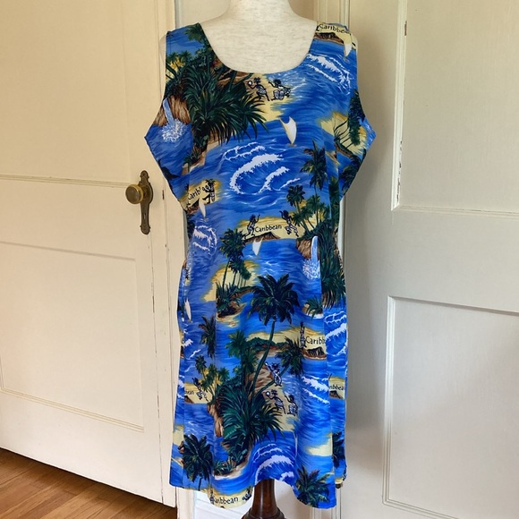 Vintage 80s Caribbean Summer Sun Beach Shift Dress Sz L/XL - Picture 2 of 11